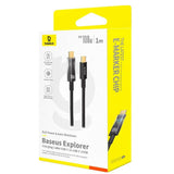 Cablu Baseus de date Explorer (P10319703111-00), Type-C, Incarcare rapida, 100W, cu Auto Shutdown, Naylon, 1m, negru