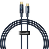 Cablu Baseus de date Explorer (P10319704321-00), Type-C, Incarcare rapida, 100W, cu Auto Shutdown, Naylon, 1m, albastru