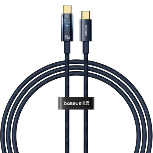 Cablu Baseus de date Explorer (P10319704321-00), Type-C, Incarcare rapida, 100W, cu Auto Shutdown, Naylon, 1m, albastru