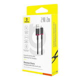 Cablu Baseus de date Dura Series (P10377801U01-03), USB to Lightning, Incarcare rapida, 2.4A, 480Mbps, Nylon, 2m, negru
