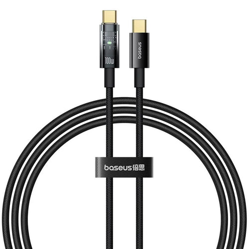 Cablu Baseus de date Explorer (P10319704111-00), Type-C, Incarcare rapida, 100W, cu Auto Shutdown, Naylon, 2m, negru