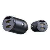 Incarcator auto Baseus Tiny Star Mini (C00035001121-03), 2x Type-C, 30W, cu Integrat Pull Handle, 12V to 24V, negru