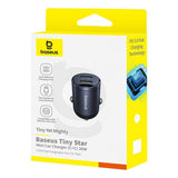 Incarcator auto Baseus Tiny Star Mini (C00035001121-03), 2x Type-C, 30W, cu Integrat Pull Handle, 12V to 24V, negru