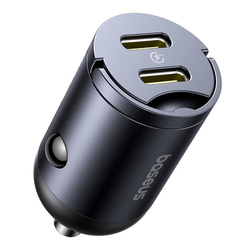 Incarcator auto Baseus Tiny Star Mini (C00035001121-03), 2x Type-C, 30W, cu Integrat Pull Handle, 12V to 24V, negru