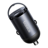 Incarcator auto Baseus Tiny Star Mini (C00035001121-03), 2x Type-C, 30W, cu Integrat Pull Handle, 12V to 24V, negru
