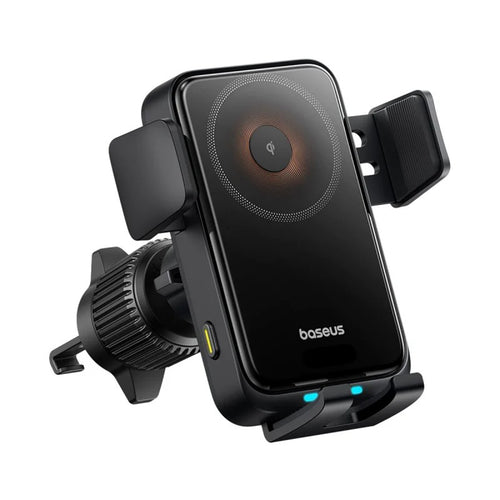 Suport auto cu incarcare wireless Baseus Wireless Auto Ventilatie Suport Wisdom Pro (C40381501123-00), 15W, 360A°, Auto Coil Alignment, Lumina LED, 7.2inch, negru