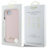 Husa pentru iPhone 16e, Guess Silicone Script Metal Logo (GUHMPSE4SMBSLP), roz