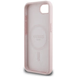 Husa pentru iPhone 16e, Guess Silicone Script Metal Logo (GUHMPSE4SMBSLP), roz