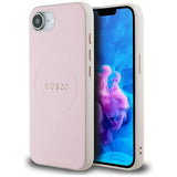 Husa pentru iPhone 16e, Guess Grained Gold Ring MagSafe (GUHMPSE4PGHSMMP), roz