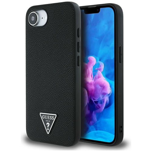 Husa pentru iPhone 16e, Guess Grained PU Triangle Logo MagSafe (GUHMPSE4PGTSPSK), negru