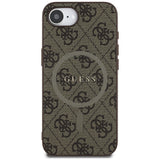 Husa pentru iPhone 16e, Guess 4G Ring Classic Logo MagSafe (GUHMPSE4G4GFRW), maro