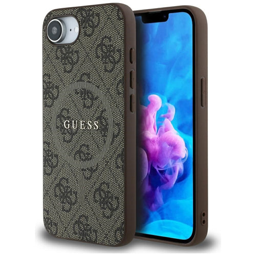 Husa pentru iPhone 16e, Guess 4G Ring Classic Logo MagSafe (GUHMPSE4G4GFRW), maro