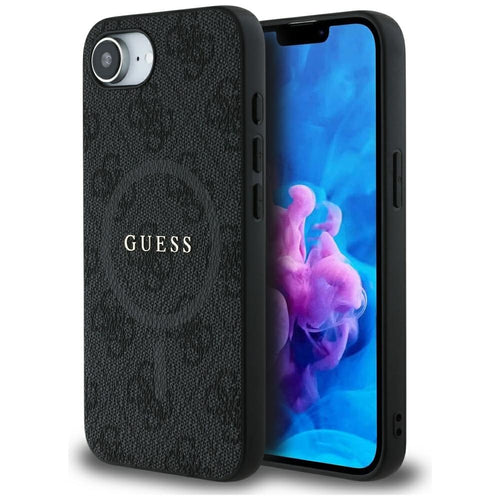Husa pentru iPhone 16e, Guess 4G Ring Classic Logo MagSafe (GUHMPSE4G4GFRK), negru