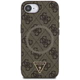 Husa pentru iPhone 16e, Guess 4G Ring Triangle Logo MagSafe (GUHMPSE4P4TDPW), maro