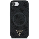 Husa pentru iPhone 16e, Guess 4G Ring Triangle Logo MagSafe (GUHMPSE4P4TDPK), negru