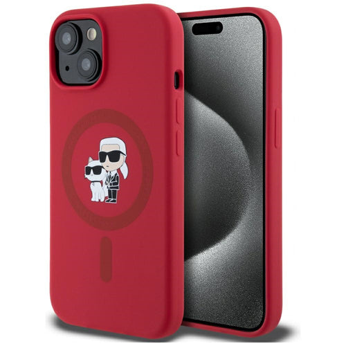 Husa pentru iPhone 15, Karl Lagerfeld Silicone MagSafe (KLHMP15SSCMKCRHR), rosu