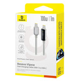 Cablu Baseus de date Vipow (P10381802851-00), Type-C, Incarcare rapida, Display, Sleep Mode, 100W, 1m, alb