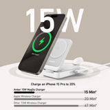 Incarcator wireless Anker MagGo 3in1 (B2557321), Qi2, pentru Apple, 15W, cu USB-C Charger si Cable Type-C, alb