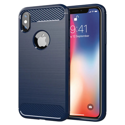 Husa pentru iPhone X, iPhone 10, Techsuit Carbon Silicone, albastru