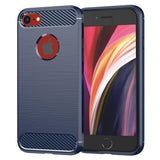 Husa pentru iPhone SE 2, SE 2020, Techsuit Carbon Silicone, albastru