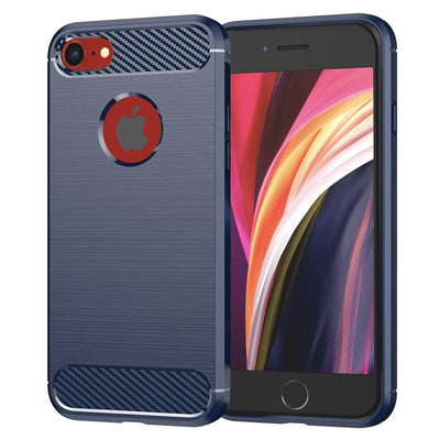 Husa pentru iPhone SE 2, SE 2020, Techsuit Carbon Silicone, albastru