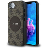 Husa pentru iPhone 16e, Guess 4G Circle Classic Logo MagSafe (GUHMPSE4P4PGRSGW), maro