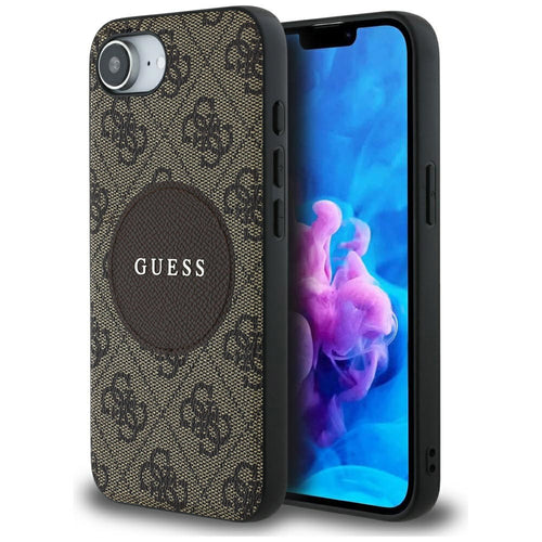 Husa pentru iPhone 16e, Guess 4G Circle Classic Logo MagSafe (GUHMPSE4P4PGRSGW), maro