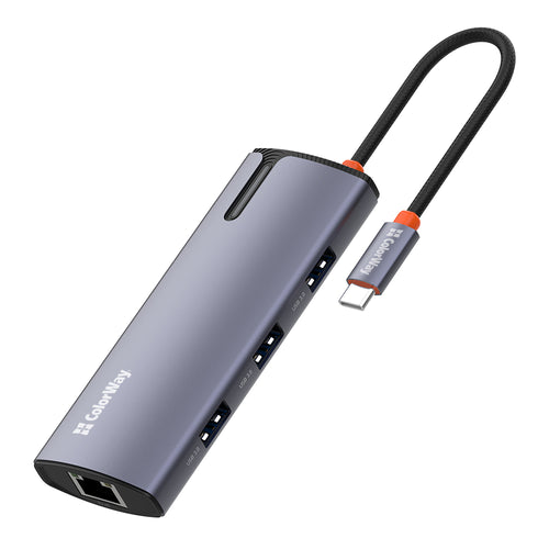 Hub USB ColorWay Docking station (CW-HUB03), 4x USB, Type-C, RJ45, PD 100W, 5Gps, Ethernet 1 GbE, 5A, Indicator, Cable, gri