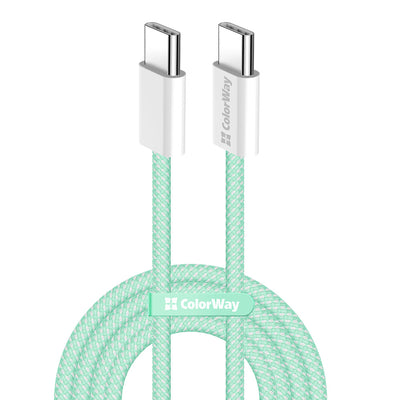 Cablu ColorWay de date (CW-CBPDCC061-G), pentru MacBook Pro, Type-C to Type-C, PD Incarcare rapida 60W, 3A, Nylon, 1m, verde