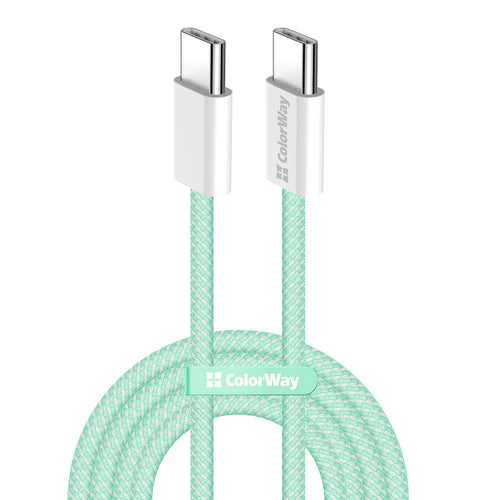 Cablu ColorWay de date (CW-CBPDCC061-G), pentru MacBook Pro, Type-C to Type-C, PD Incarcare rapida 60W, 3A, Nylon, 1m, verde