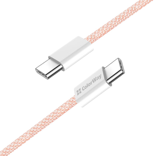 Cablu ColorWay de date (CW-CBPDCC061-P), pentru MacBook Pro, Type-C to Type-C, PD Incarcare rapida 60W, 3A, Nylon, 1m, roz
