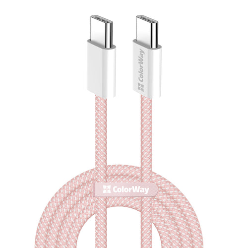 Cablu ColorWay de date (CW-CBPDCC061-P), pentru MacBook Pro, Type-C to Type-C, PD Incarcare rapida 60W, 3A, Nylon, 1m, roz