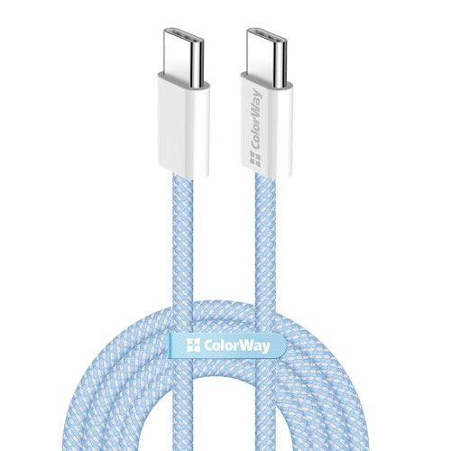 Cablu ColorWay de date (CW-CBPDCC061-BL), pentru MacBook Pro, Type-C to Type-C, PD Incarcare rapida 60W, 3A, Nylon, 1m, bleu