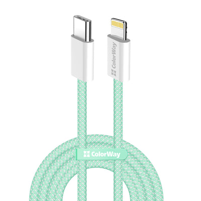 Cablu ColorWay de date (CW-CBPDCL061-G), Type-C to Apple Lightning, PD 27W, 3A, 480Mbps, Nylon, 1m, verde