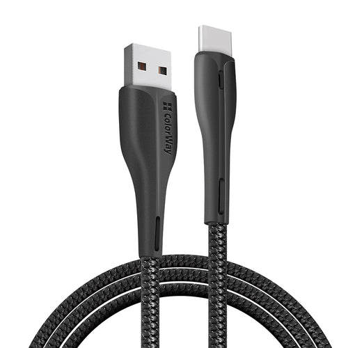 Cablu ColorWay de date (CW-CBUC034-BK), USB to Type-C, pentru Syncing & Charging, cu LED indicator, 2.4A, 480Mbps, 1m, negru
