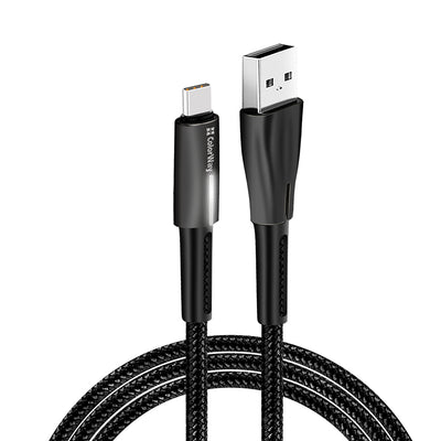 Cablu ColorWay de date (CW-CBUC035-BK), USB to Type-C, Incarcare rapida 3.0, cu LED indicator, Nylon, 2.4A, 480Mbps, 1m, negru