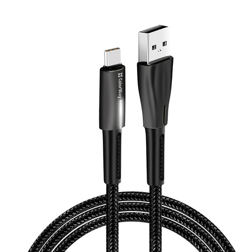 Cablu ColorWay de date (CW-CBUC035-BK), USB to Type-C, Incarcare rapida 3.0, cu LED indicator, Nylon, 2.4A, 480Mbps, 1m, negru