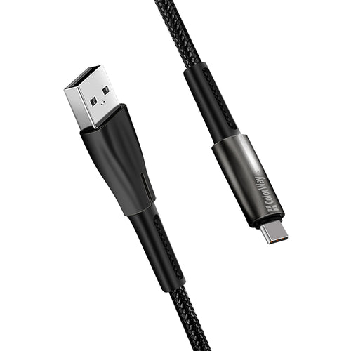 Cablu ColorWay de date (CW-CBUC035-BK), USB to Type-C, Incarcare rapida 3.0, cu LED indicator, Nylon, 2.4A, 480Mbps, 1m, negru