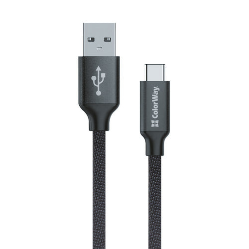 Cablu ColorWay de date (CW-CBUC003-BK), USB 2.0 to Type-C, pentru Syncing & Charging, Nylon, 2.1A, 480Mbps, 1m, negru