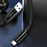 Cablu ColorWay de date (CW-CBUL035-BK), USB to Apple Lightning, Incarcare rapida 3.0, LED, Nylon, 2.4A, 480Mbps, 1m, negru