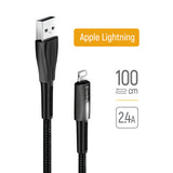 Cablu ColorWay de date (CW-CBUL035-BK), USB to Apple Lightning, Incarcare rapida 3.0, LED, Nylon, 2.4A, 480Mbps, 1m, negru