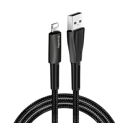 Cablu ColorWay de date (CW-CBUL035-BK), USB to Apple Lightning, Incarcare rapida 3.0, LED, Nylon, 2.4A, 480Mbps, 1m, negru