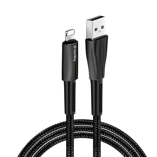 Cablu ColorWay de date (CW-CBUL035-BK), USB to Apple Lightning, Incarcare rapida 3.0, LED, Nylon, 2.4A, 480Mbps, 1m, negru
