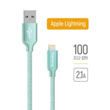 Cablu ColorWay de date (CW-CBUL004-MT), USB 2.0 to Apple Lightning, pentru Syncing & Charging, Nylon, 2.1A, 480Mbps, 1m, verde