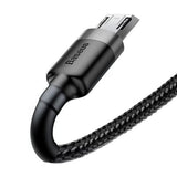 Cablu Baseus de date Cafule Series Metal (Camklf-BG1), USB to Micro-USB, 2.4A, Incarcare rapida, Nylon Braid, Velcro, 1m, negru