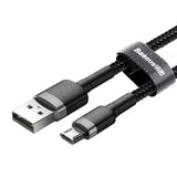 Cablu Baseus de date Cafule Series Metal (Camklf-BG1), USB to Micro-USB, 2.4A, Incarcare rapida, Nylon Braid, Velcro, 1m, negru