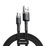 Cablu Baseus de date Cafule Series Metal (Camklf-BG1), USB to Micro-USB, 2.4A, Incarcare rapida, Nylon Braid, Velcro, 1m, negru