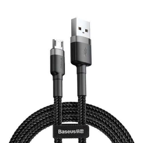 Cablu Baseus de date Cafule Series Metal (Camklf-BG1), USB to Micro-USB, 2.4A, Incarcare rapida, Nylon Braid, Velcro, 1m, negru