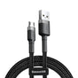 Cablu Baseus de date Cafule Series Metal (Camklf-BG1), USB to Micro-USB, 2.4A, Incarcare rapida, Nylon Braid, Velcro, 1m, negru