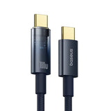 Cablu Baseus de date Explorer (P10319704321-00), Type-C, Incarcare rapida, 100W, cu Auto Shutdown, Naylon, 1m, albastru